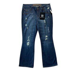ZCO Jeans Womens 16 Premium Bootcut Dark Wash Distressed Embroidered Flap Pocket